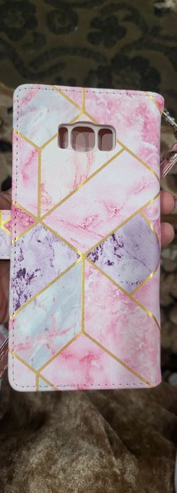 Pink Marble Geometric Zipper Wallet Phone Case with Wristlet Strap