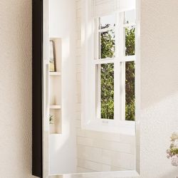 15 x 26 Medicine Cabinet with Tempered Beveled Mirror Black Bathroom Mirror with Storage Aluminum Cabinet DTC Hinges, Stepless Adjustable