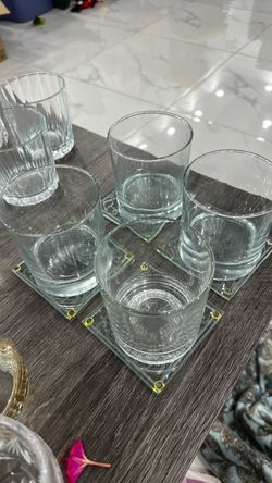 Clear Glass Drinking Glasses with Coasters Set