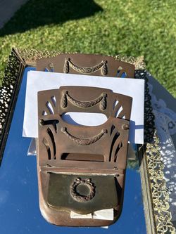 Vintage 9” l Brass Art Nouveau Style Letter Sorter Stamp Holder Desk Home Decor