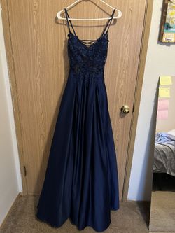 Navy Blue Prom Dress Size 5 with Tie Back