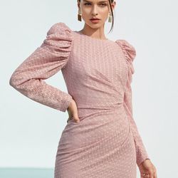 Pink Gigot sleeve Hem Lace Maxi Dress