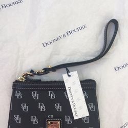 Dooney & Bourke Black Medium Wristlet with Keyring and removable Strap - D&B Logo - Dooney and Bourke