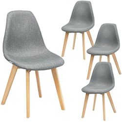 Costway grey dining chair fabric wood legs set of 4