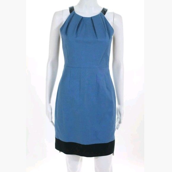 T TAHARI SUNDRESS BLUE COTTON PLEATED SLEEVELESS 2