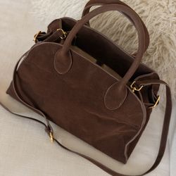 Brown Suede Handbag with Crossbody Strap – Excellent Condition
