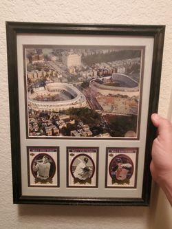 Yankee Stadium Babe Ruth, Mickey Mantle and Derek Jeter Cards 12x15 glass picture