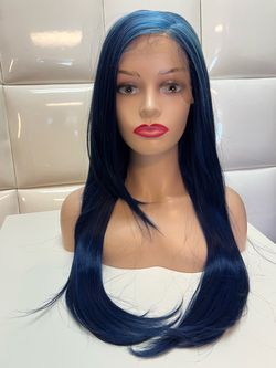Synthetic Lace Front Wig-long straight blue hair-cosplay-costume-dress up-New $50-peluca azul larga lacia