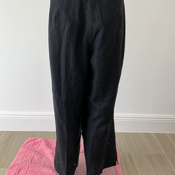 Style & Co Black Cropped Linen Pants with eyelet embroidery Size 10