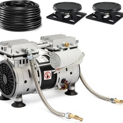 3/4 HP Rocking Piston Pond Aeration System for 3 Acre Lakes - 5.76 CFM, 100' Weighted Airline, 2 Diffusers & 2 Braided Connectors Deep Water Oxygenati