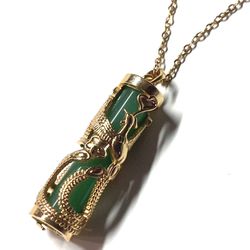 Gold Plated Phoenix Heart Jade Jadeite Pendant Necklace 