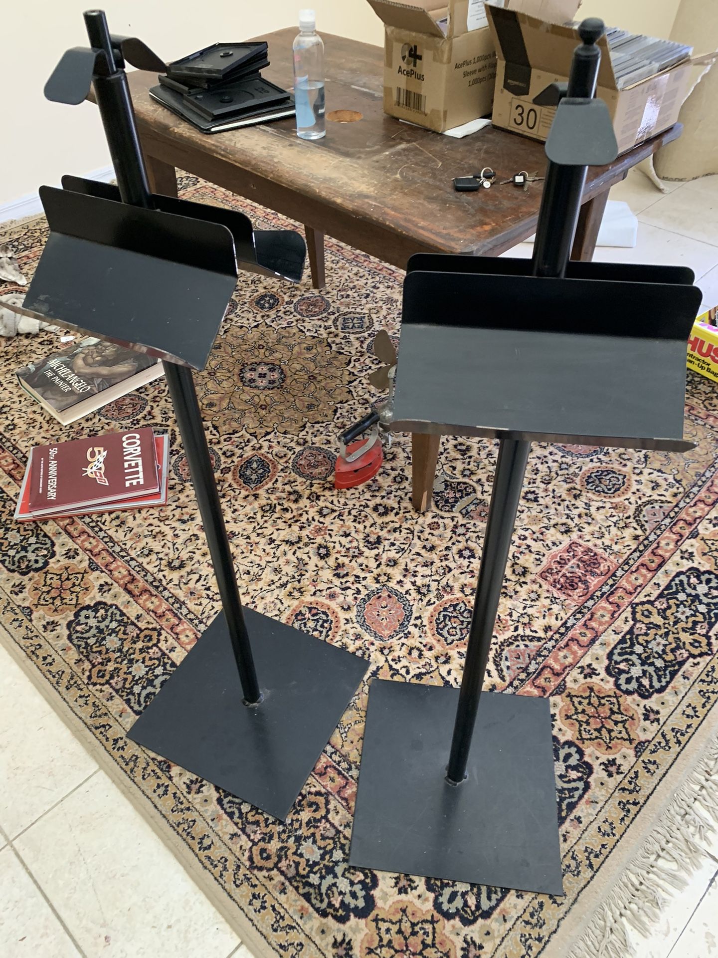 Pair of vintage dual sided music stands.