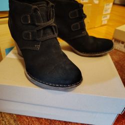 Clarks Black Suede Heeled Mules Size 8M