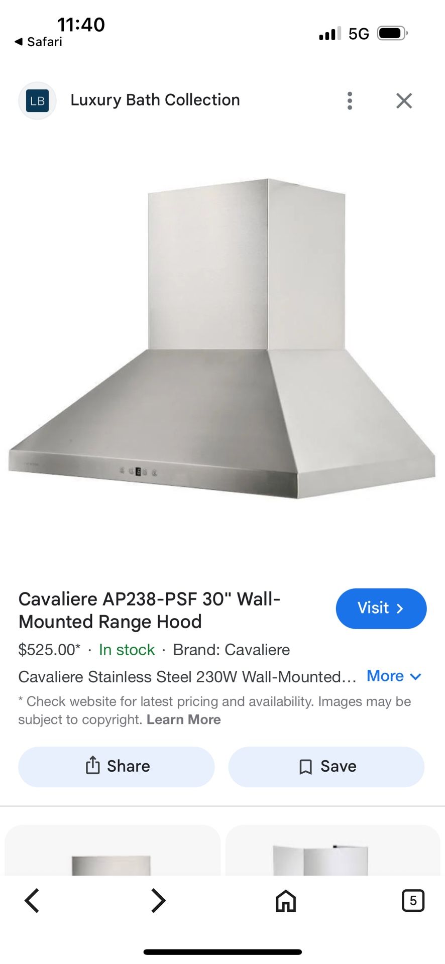 30” Wall Mount Range Hood, Kitchen Exhaust Hood