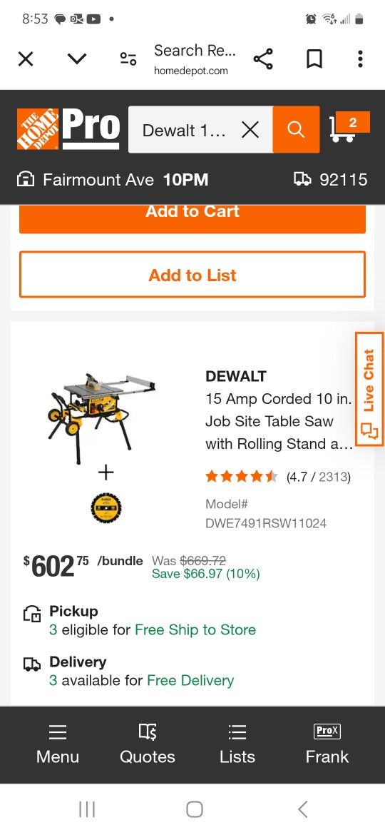 Dewalt 10" Table Saw With Stand