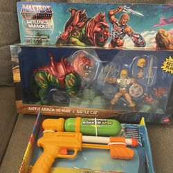 Kids toys nerf super soaked and battle armour he-man