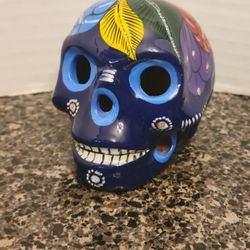 Talavera Sugar Skull Dia De Los Muertos Redware Pottery Mexico 3"