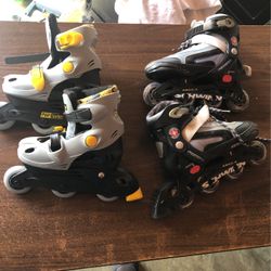 Roller Blades Kids 2 Pair Sz Adjustable 11-14. GC