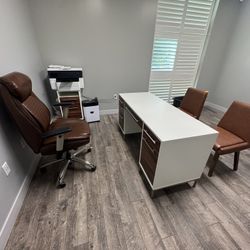 Modern Desk Set Leather Chairs Included