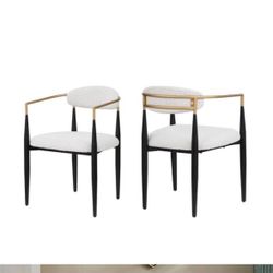 Black Armrest Dining Chair with White Cushion(2 Pack
