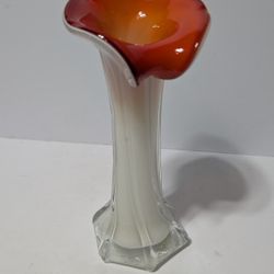 8" Jack-In-The-Pulpit Vase in Italian Art Glass – Red & White Trumpet Lily Design

