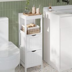 Storage Cabinet, Storage Organizer Rack Stand for Bathroom, Living Room, Bedroom, Multifunctional Corner Unit, 2 Drawers, 35 Inches in Height, White U