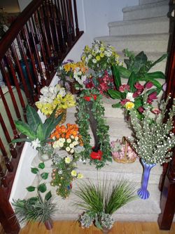 14 artificial silk plants, flowers