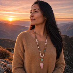 Long Beaded Stone Pendant Necklace