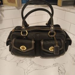 Y2k collectors  Vintage Coach 4452 Black  Leather & Sateen satchel