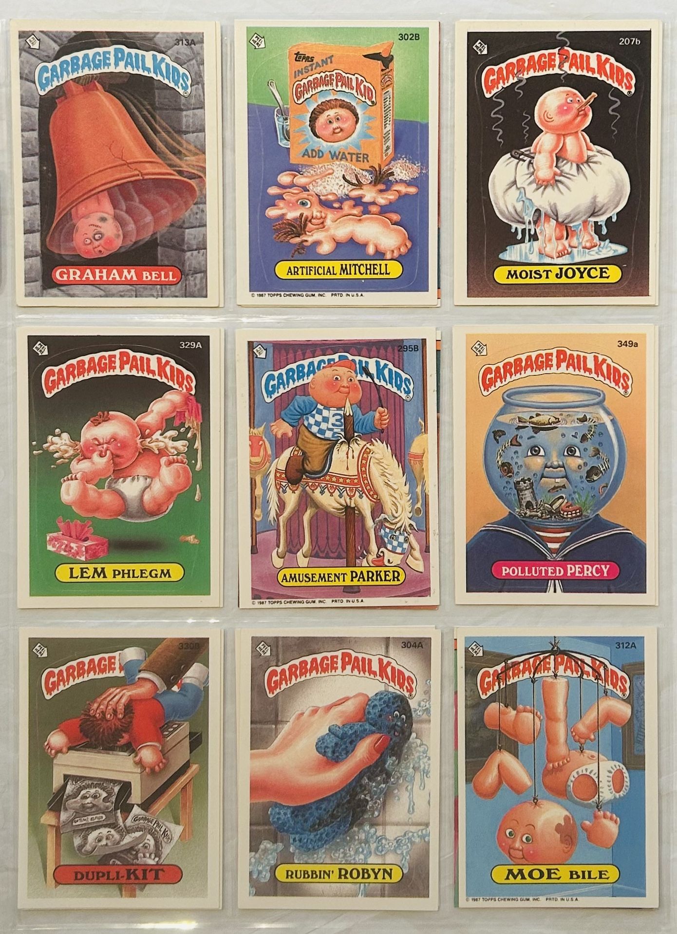 Vintage 1980’s Garbage Pail Kids Collectible Sticker Cards (Lot of 9) - VGC GPK25