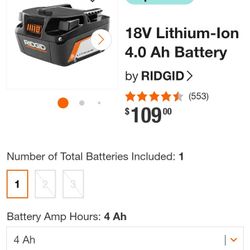 Brand New Ridge 4.0Ah Battery 