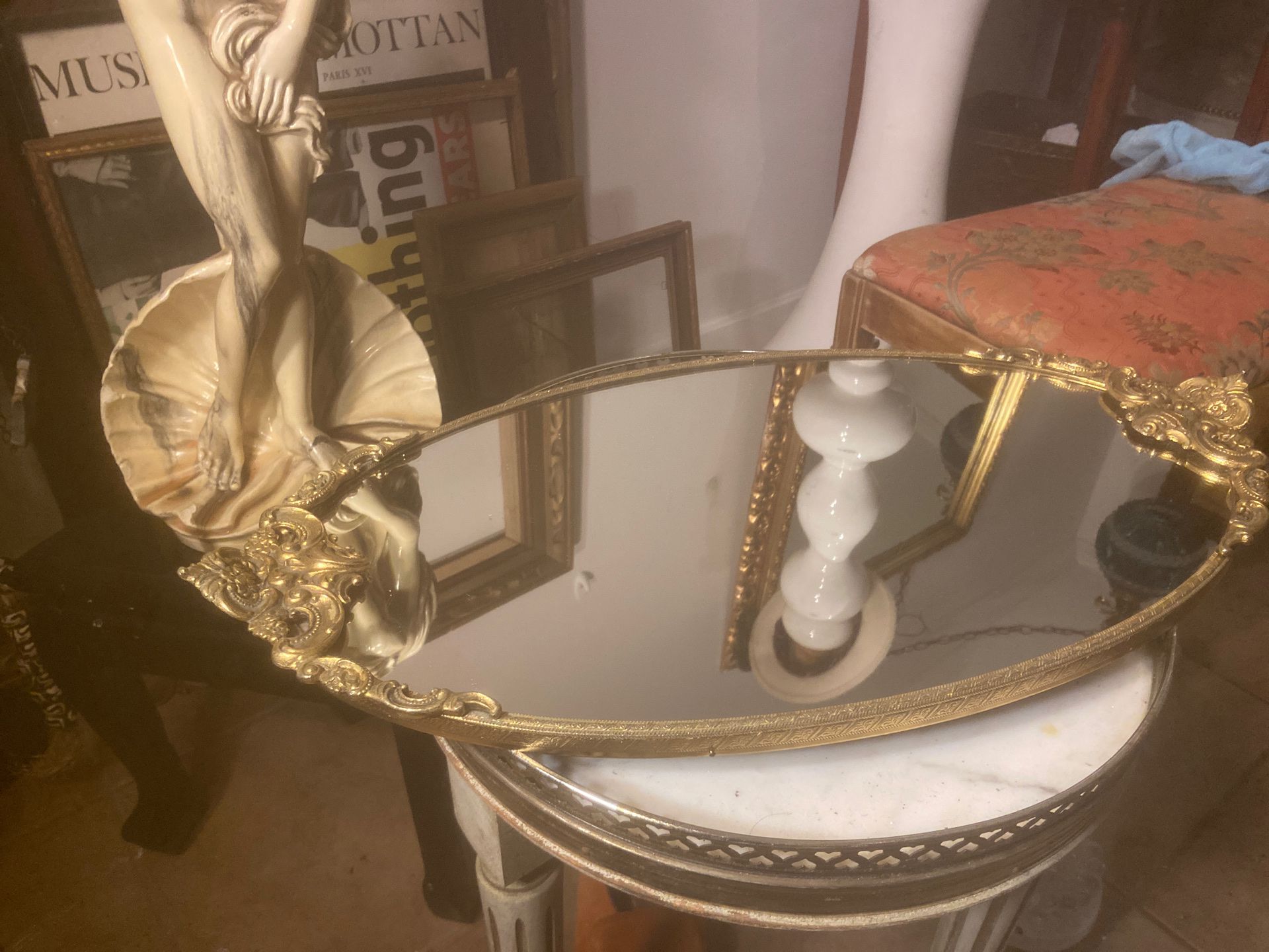 Vintage brass ornament table mirror