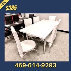 White Dining Set 6 Chairs And Table 7pcs 
