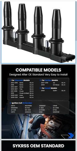 Set of 1 Ignition Coil UF620 C1646 Compatible with Chevy 12-18 Sonic, 09-11 Aveo, 11-15 Aveo5