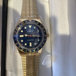 Gold Tone & Blue Dial Timex Retro Classic Watch NIB