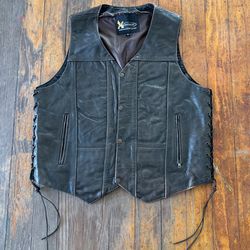 Dark Brown Leather Motorcycle Vest Used Biker Jacket
