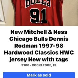 New with tags Mitchell & Ness Chicago Bulls Dennis Rodman 1997-98 Hardwood Classics HWC Swingman jersey 