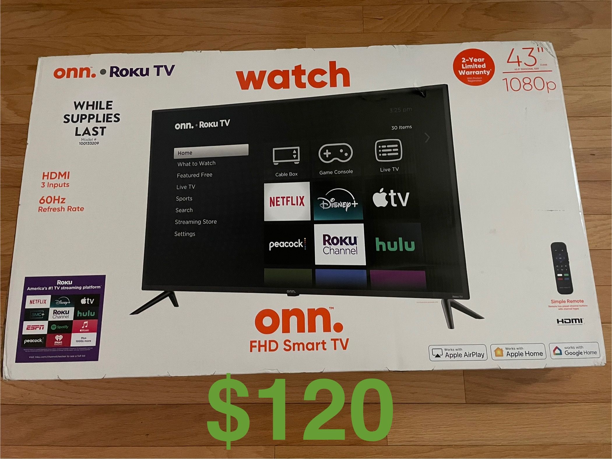 Onn Smart TV 43 Inch Roku 1080P Brand New Sealed In Box. PRICE IS FIRM. CASH ONLY. NO TRADES. For pickup in Carrollwood (near intersection of Bearss A