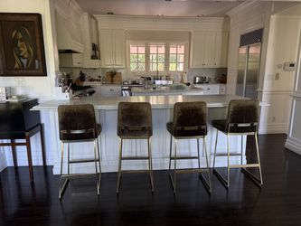 Lawson-Fenning Brass & Olive Velvet Bar Stools — Set of 4 or 2 OBO