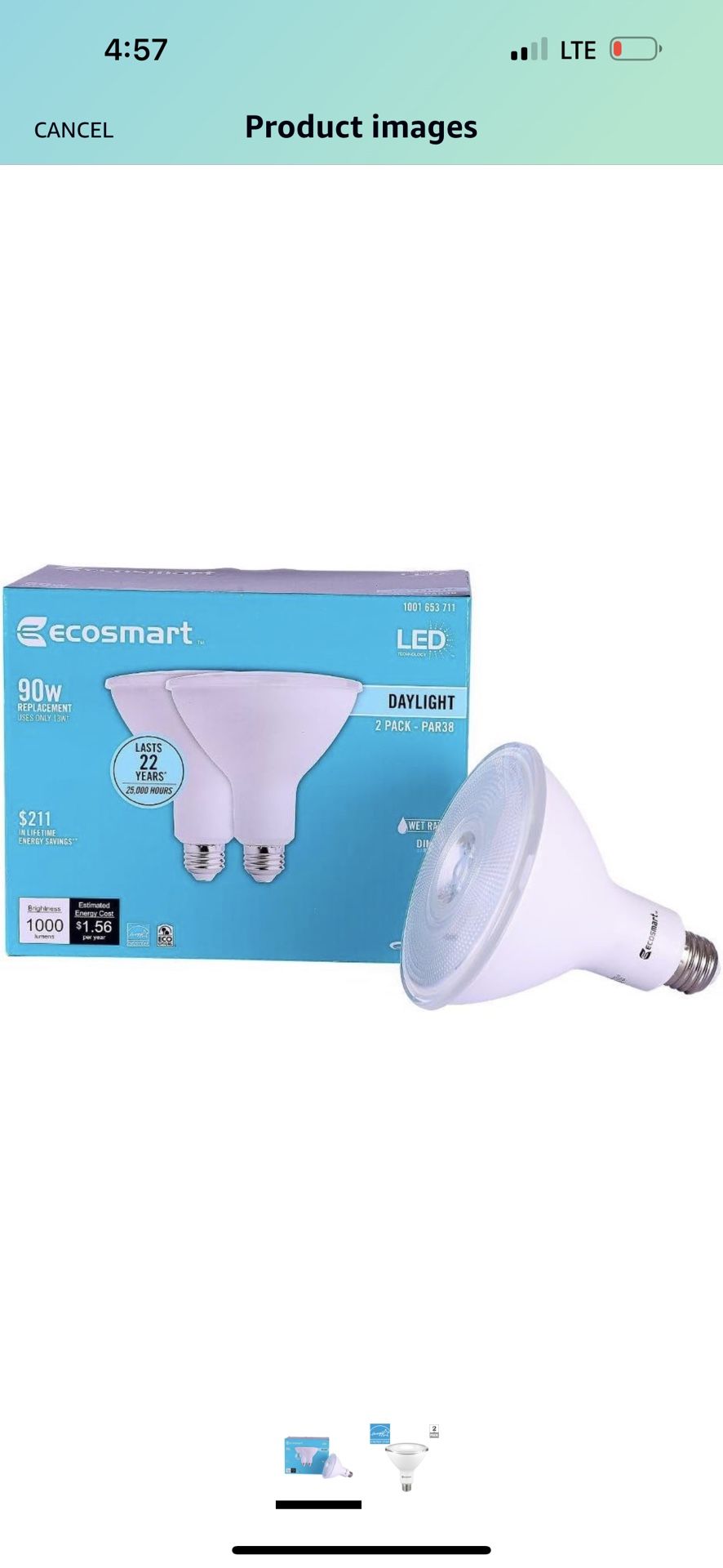 EcoSmart 2 Pack 90W Daylight PAR38 Dimmable LED Flood Light Bulb