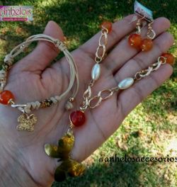 Juego Collar Largo, Pulsera Y Zarcillos 