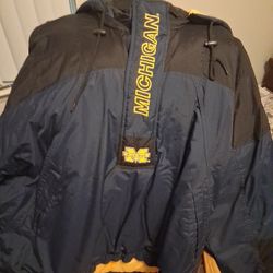 Vintage 1998 University Of Michigan STARTER Winter Coat Pullover Hooded XXL Never Used