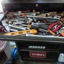 Tool Box With Tools Chain Saw,Grinder, Extension Cords,All Kinds Of Tools, Sockets And Too Much To Name