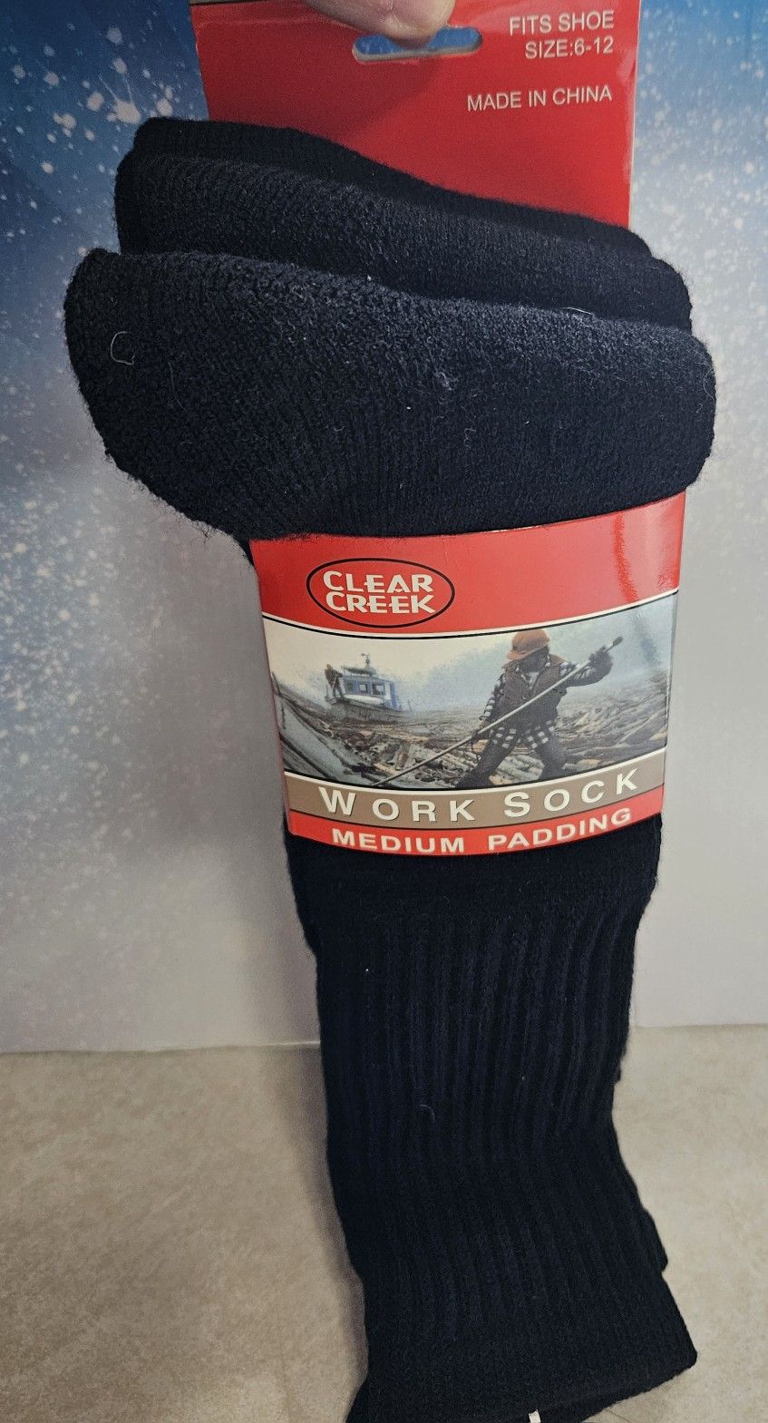 CLEAR CREEK 3 PACK MEDIUM PADDING WORK SOCKS BLACK SHOE SIZE 6 - 12