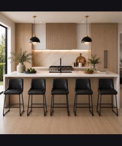 Set of 5 Black Faux Leather Bar Stools