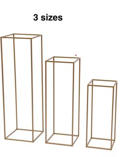Square decor tables- 3 sizes 39”,31”,24” tall. Gold metal brand new. Assembled
