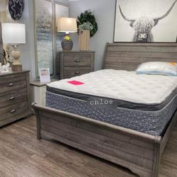 😇ASK FOR A DISCOUNT COUPON 😇 Coralee Gray Sleigh Bedroomm Sett / Household  ❤️‍🔥