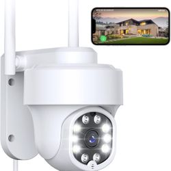 Outdoor Security Surveillance Camera- 2.4G WiFi 360° View Pan Tilt Camera, Compatible with Alexa, Two-Way Audio, Color Night Vision, Floodlights, Digi