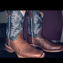 James Brown /Blue Leather Square Toe Boots