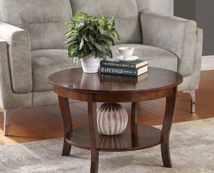 Round Wooden Coffee Table with Storage Shelf